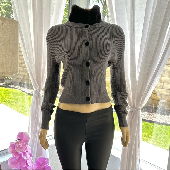 ZARA Gray Detachable Neck Sweater Top Ribbed Cardigan Size M Medium - Picture 2 of 9